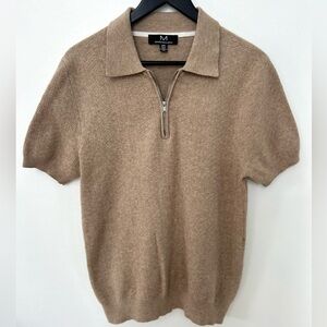 Magaschoni Knit Polo Sweater Men’s Medium Taupe 1/4 Zip Quiet Luxury Minimal